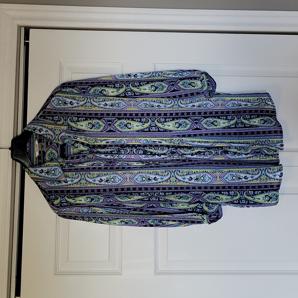 TanJay size 16 long sleeved silky tunic with paisley pattern